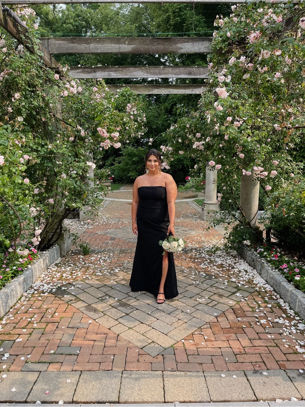 Strapless Black Wedding Guest Gown with Side Slit